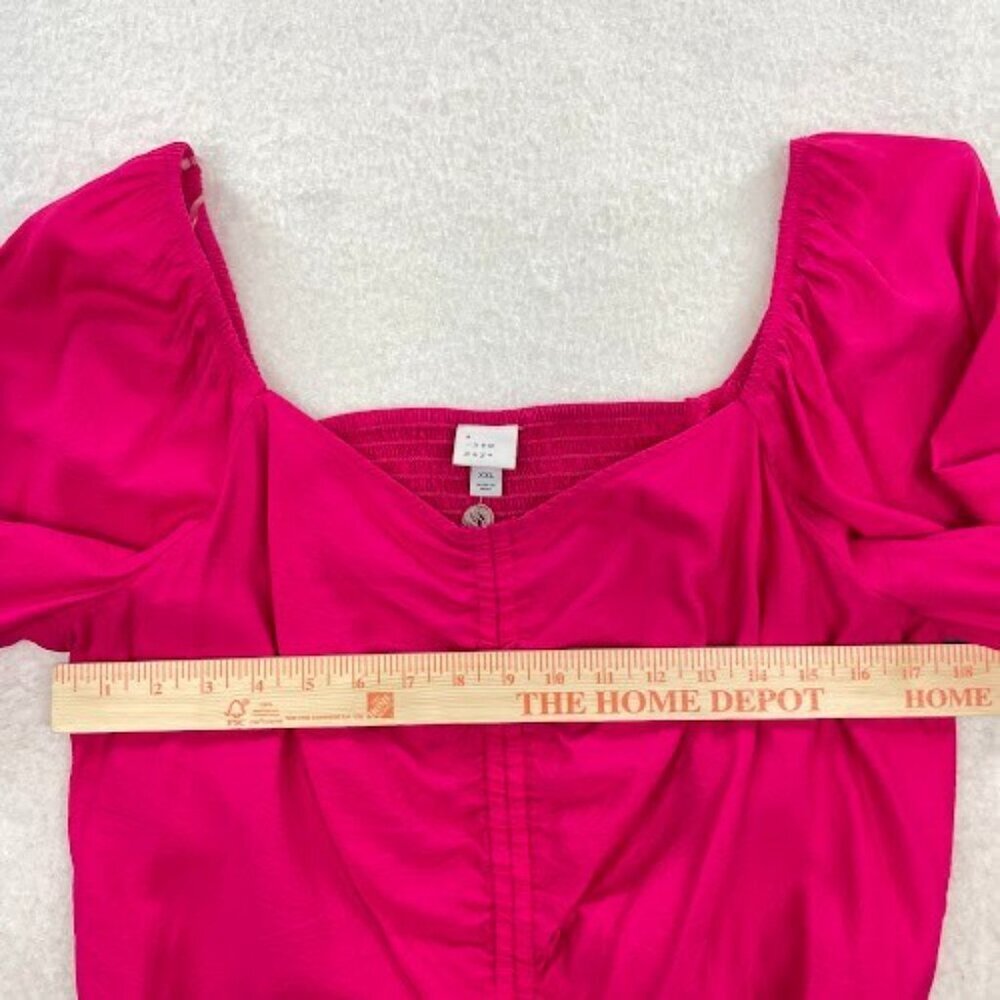 A New Day Women's Pink Balloon Long Sleeve Slim Fit Ruched Front Top Size XXL - Picture 7 of 7
